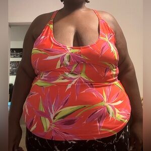 Old Navy Halter Swim Top – Size 4X, Red-Orange with Floral Print
